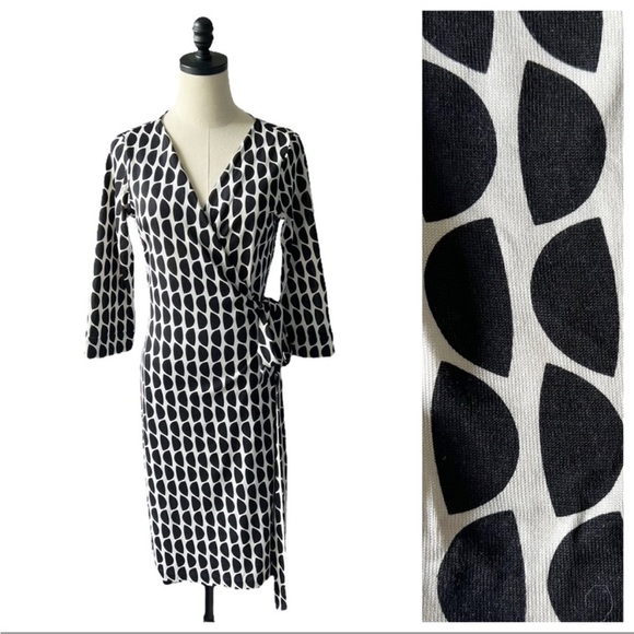 DVF | Black White Wrap Dress New Julian Two Long Sleeve 100% Silk Jersey - Picture 1 of 16